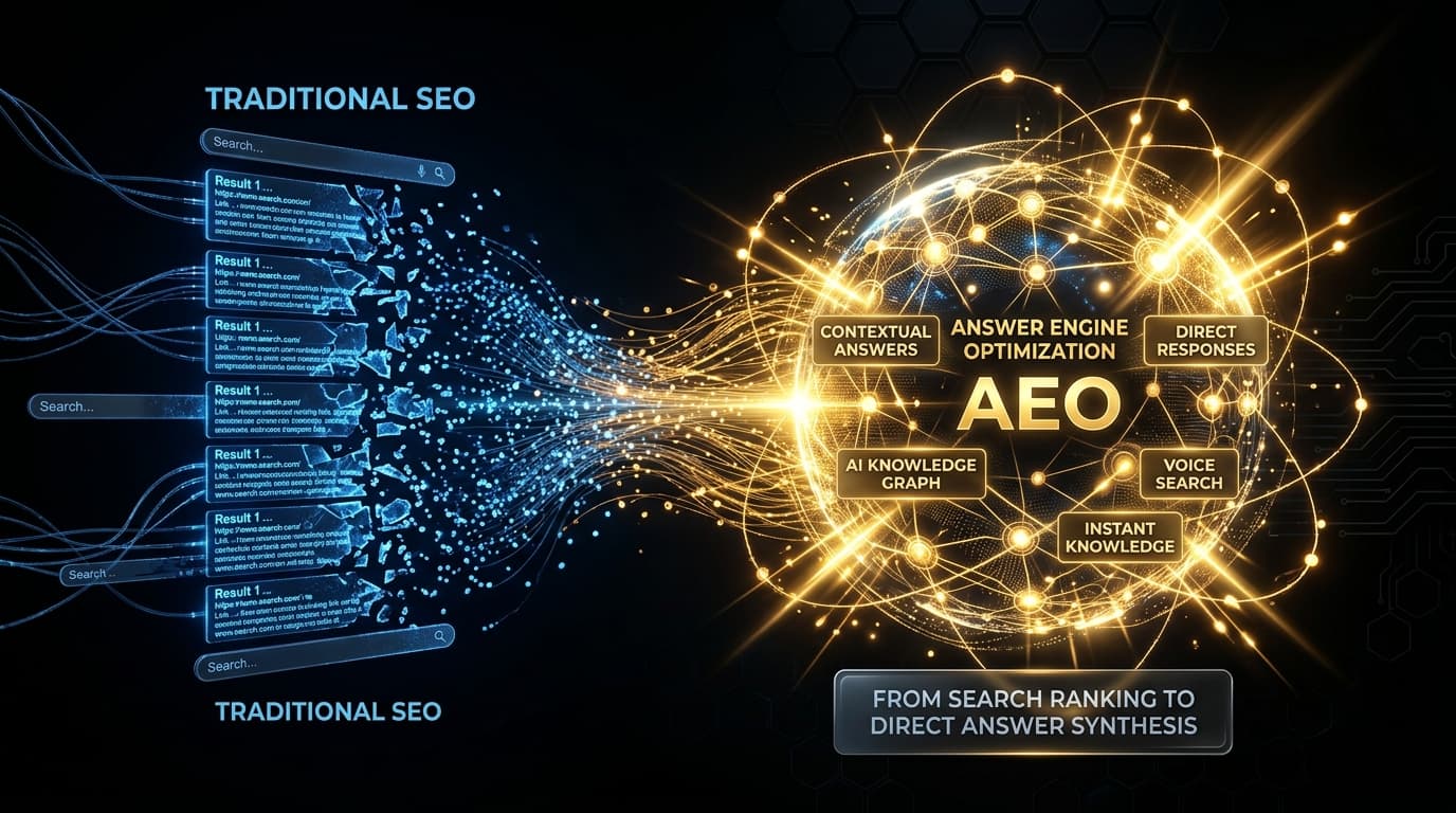 Transformacja z tradycyjnego rankingu SEO do syntezy odpowiedzi Answer Engine Optimization (AEO)